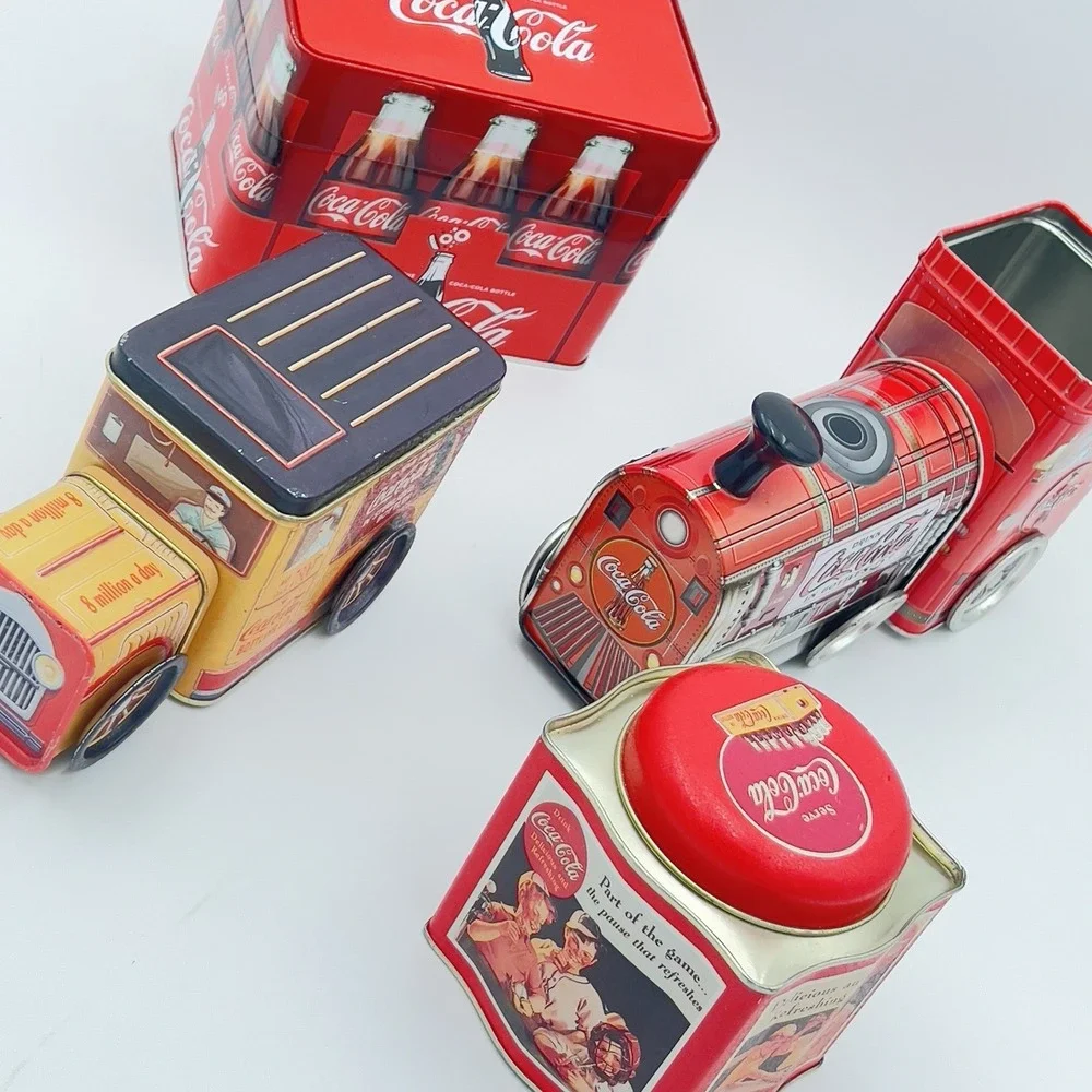 Vintage Coca Cola Tin lot Truck Train Bottle Crate & Advertising Tins